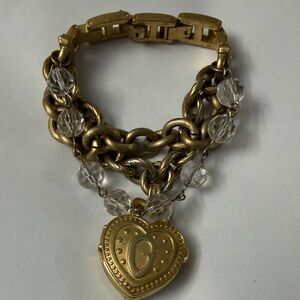Vintage Guess Gold Tone Covered Capped Heart Watch Charm Bracelet